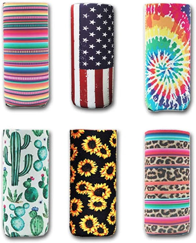 Slim Neoprene Hard Seltzer Cooler Drink Sleeve for 12 OZ Skinny Can, Water Bottle or Soda Mom Dad Gifts (6 Packl)