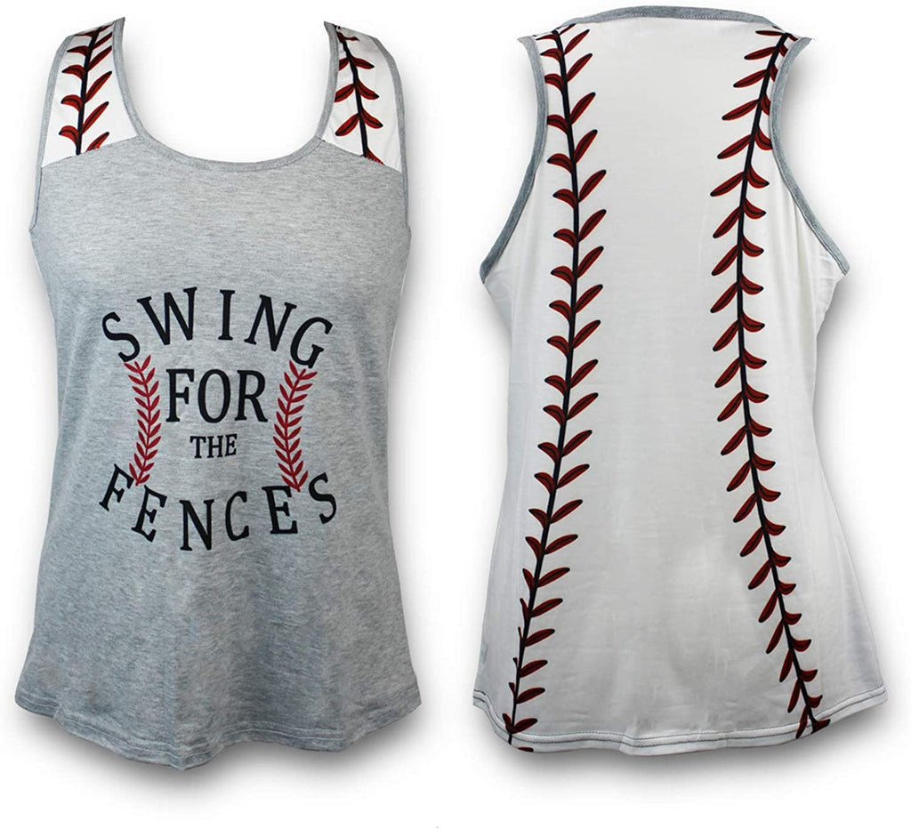 Baseball Tank Top for Mom Fans Sports Games Gifts Teen Women (Grey, Large)