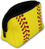 Knitpopshop Baseball Softball Make Up Bag Cosmetics Toiletries Neoprene washable zipper women girls mom gift team player (Softball)