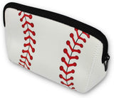 Knitpopshop Baseball Softball Make Up Bag Cosmetics Toiletries Neoprene washable zipper women girls mom gift team player (Softball)