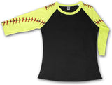 KNITPOPSHOP Baseball 3/4 Length Long Sleeved T Shirt for Mom Fans Apparel Sleeves Gifts Team (Black, X-Large)