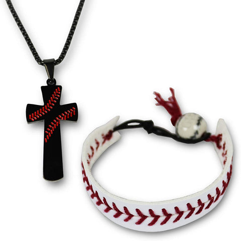 KNITPOPSHOP Urbanifi Baseball Cross Necklace Pendant and Bracelet Gift Jewelry Mom Team Coach Player Men Women Unisex Silver Christian I CAN DO All Things Strength Bible Verse