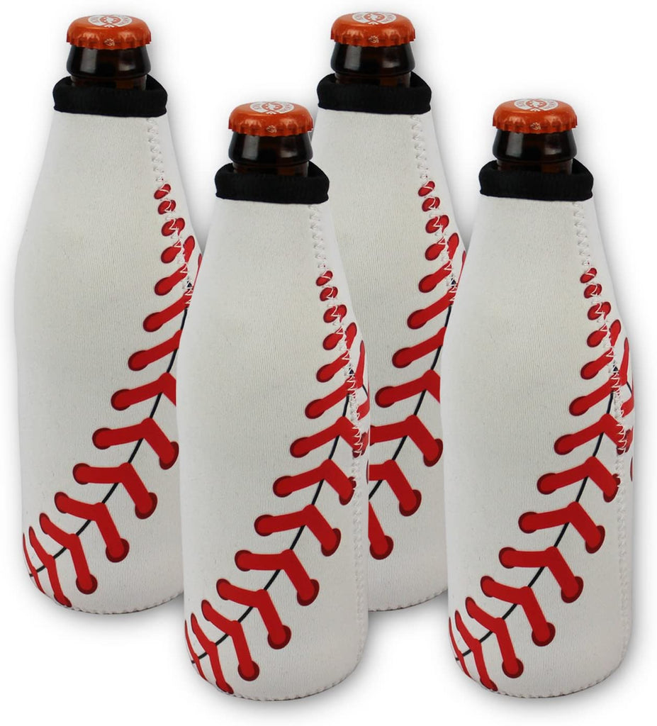 Baseball Beer 4 Bottle Can Cooler Neoprene Collapsible Holder Insulator Sleeve (4 Count)