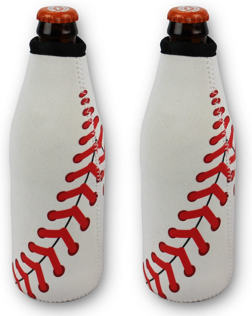 Baseball Beer Bottle Can Cooler Neoprene Collapsible Holder Insulator Sleeve (2 Count)