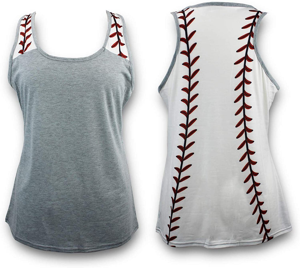 Baseball Tank Top for Mom Fans Sports Games Gifts Teen Women (Grey, Large)