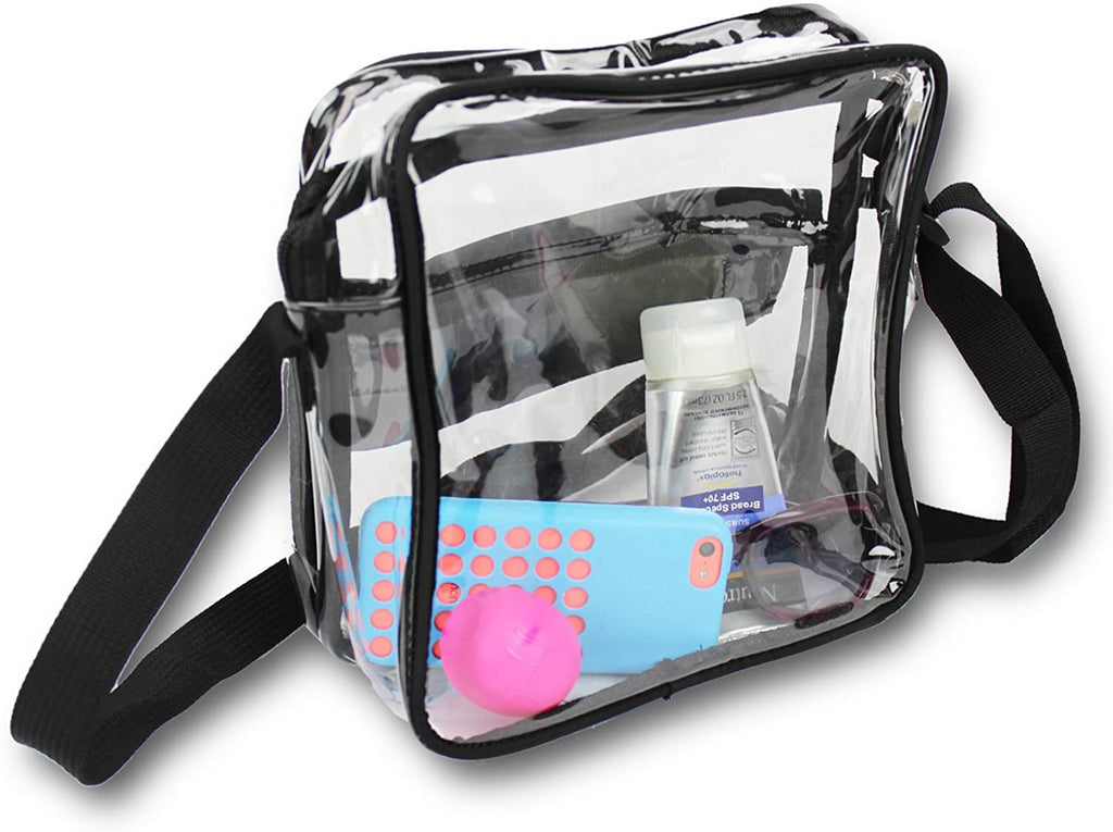 Clear See Through Cross-Body Messenger Bag Clear Purse, Football and Hockey Stadium Approved w Adjustable Strap