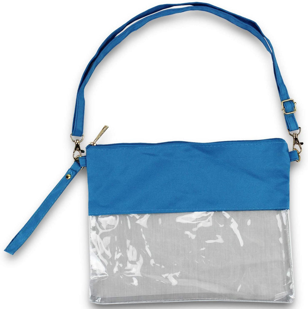 KnitPopShop Clear See Through Clutch Cross-Body Messenger Bag Clear Purse, Football Stadium Approved w Adjustable Strap