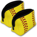 Knitpopshop Baseball Softball Make Up Bag Cosmetics Toiletries Neoprene washable zipper women girls mom gift team player (Softball)