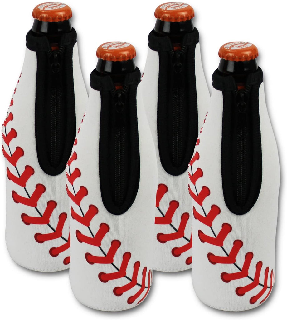 Baseball Beer 4 Bottle Can Cooler Neoprene Collapsible Holder Insulator Sleeve (4 Count)