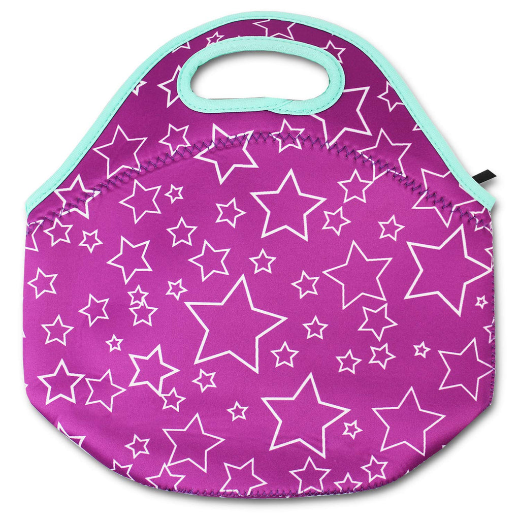 Purple Stars Zipper Cooler Lunch Bag Insulated Gifts Washable Neoprene (Purple Stars)