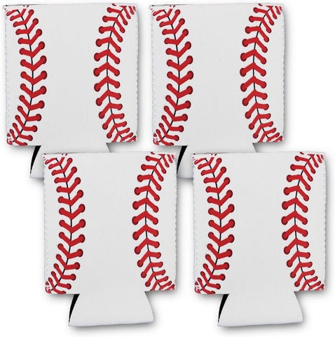 Baseball 4 Can Cooler Neoprene Collapsible Holder Insulator Sleeve (4 Count)