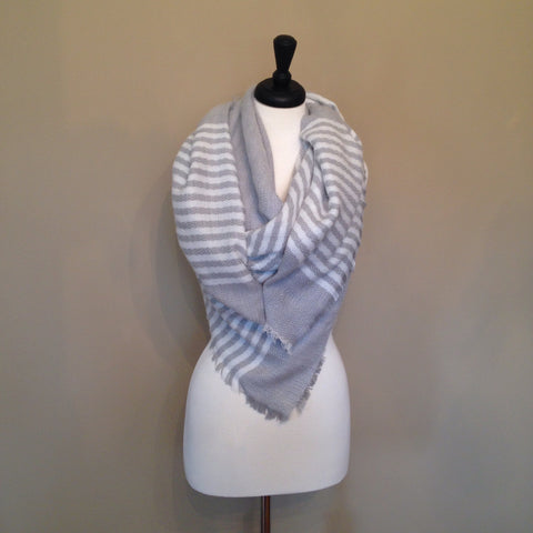 Gray Striped Blanket Scarf by KnitPopShop