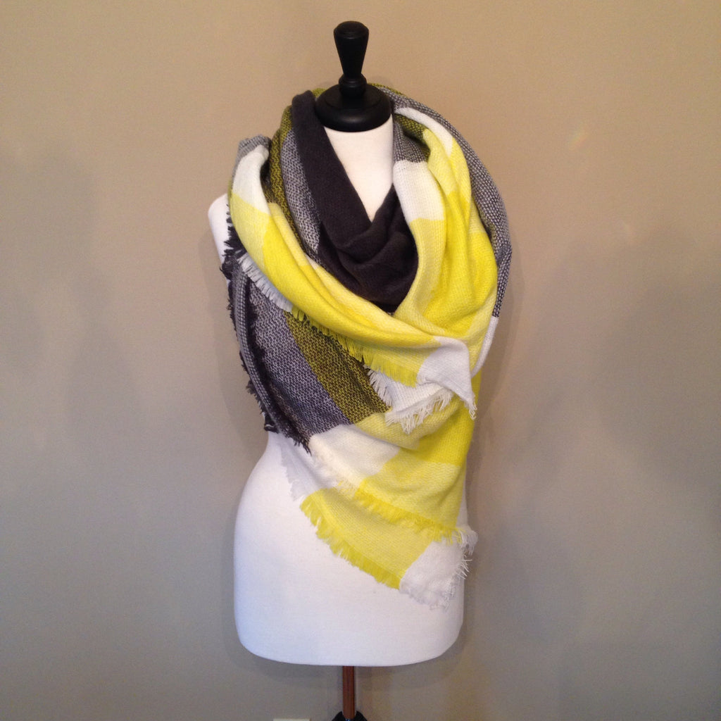 Yellow and Black Plaid Blanket Scarf by KnitPopShop