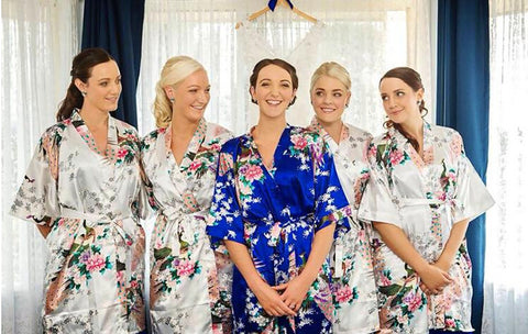 Kimono Silk Bridesmaid Peacock Print Robes